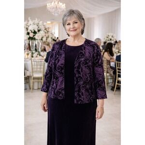 Vintage Sheri Martin Purple Velour Sheath Dress & Glitter Cardigan Jacket 14